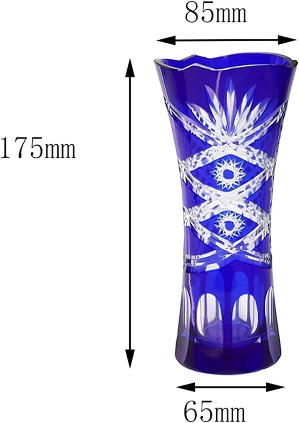 Mengli-99 - Florero elegante de estilo checo bohemio de cristal azul cortado a mano para decoración de cristal transparente, jarrón de flores con patrón de grabado