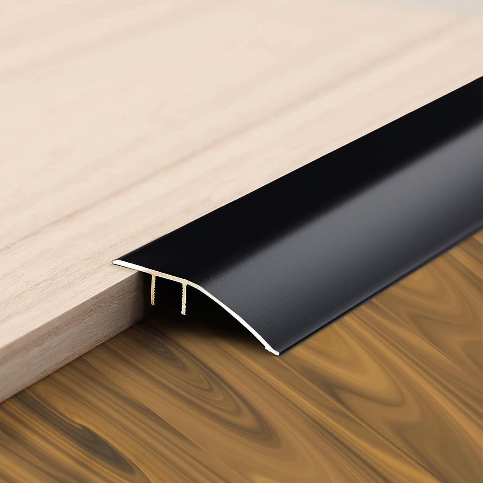 Tiras de transición de suelo de aluminio, listones para puertas de suelo laminado, alfombras y baldosas de vinilo, tabla de transición para diferencias de altura de suelo de 7 – 15 mm (negro, 105 cm