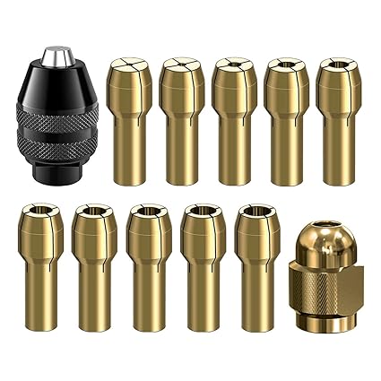 YXCCSE 12 Pcs Drill Chuck Collet Set Brass Drill Chuck Tool Kit, Keyless Chuck 1/32