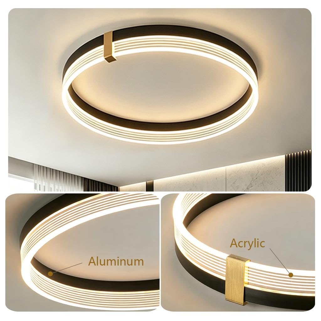 Lampa Sufitowa LED Do Salonu Nowoczesna Luksusowa Okrągła Lampa Sufitowa Cienka Lampa Czarno‑złota Z Aluminium + Akrylu 3000K Do Salonu Sypialni Gabinetu Garderoby(40CM)