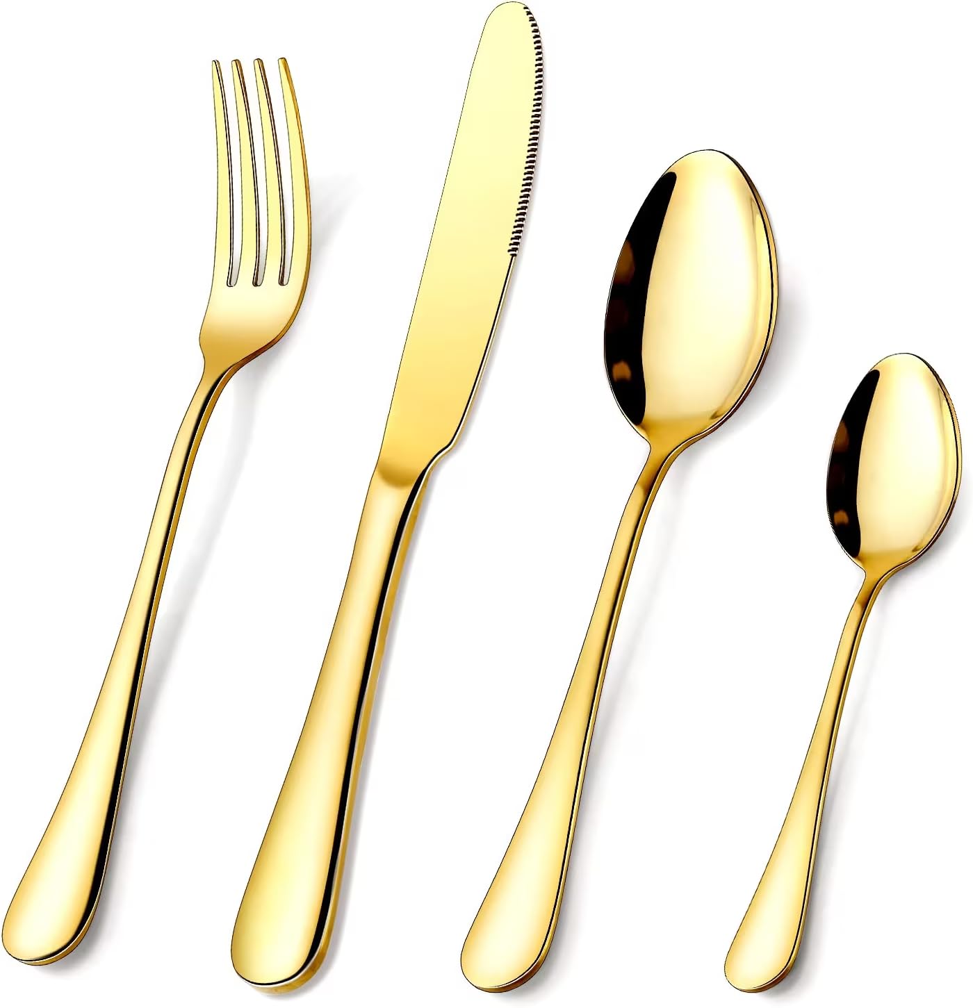 SDMAX 16 Piece Cutlery Set, Service for 4, Stainless Steel Flatware Set, Knife, Fork, Spoon, Ergonomic Handle, Dishwasher Safe, Suitable for Home and Restaurant, Gold