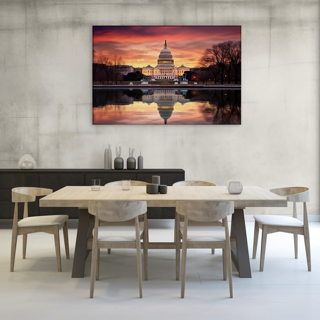 Canvas for Living room. Sunset Serenade at the United States Capitol � A Masterpiece of Nature Meets Architecture, 27 x 18 inch Canvas Wall Art - Ready to Hang - 69x46 cm (27x18 inch)