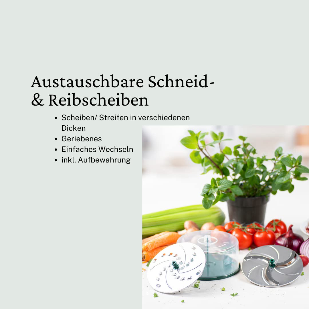Genius Nicer Dicer Pegasus Gemüsezerkleinerer Deluxe-Set 20-tlg | Handzugdeckel | geringer Kraftaufwand | Gemüseschneider für schnelles & sicheres Arbeiten + Salatschleuder…, Grün