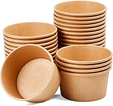 50 x Kraft Cardboard Food Containers, Organic Paper Cups, Soup Cups to Take Away Brown, Cardboard Soup Bowl, Kraft Food Cups for Ice Cream Soup Sandwich (430 ml)