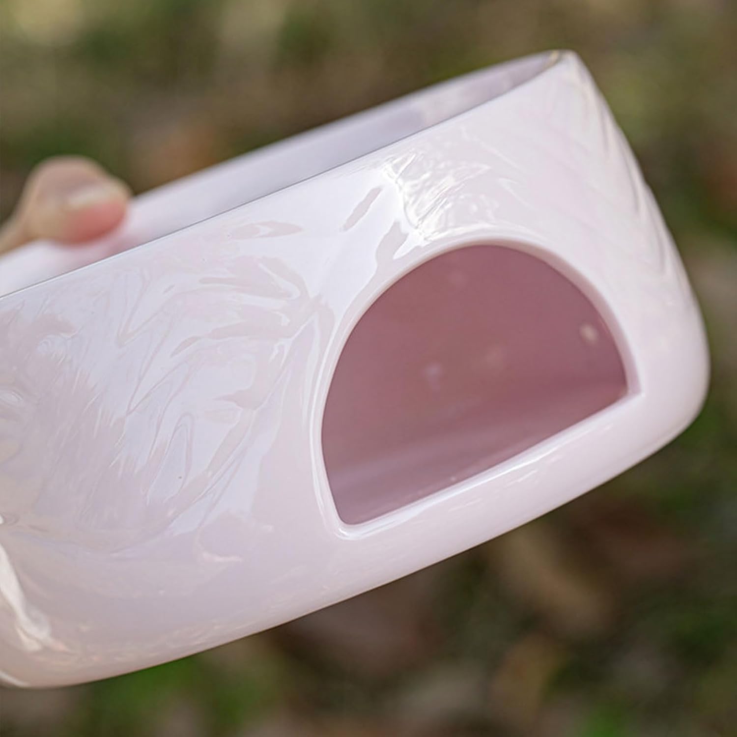 Ceramic Teapot Warmer Soft Pink Ceramic Stacked Ring Texture Vent Holes Side Candle Tray for Heating Coffee Milk Tea Warmer