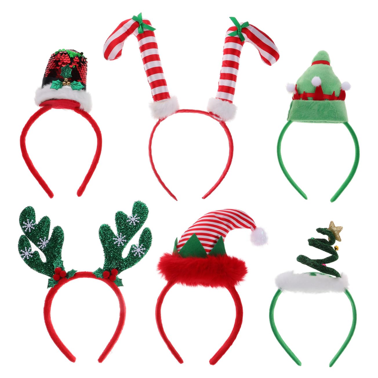 Lurrose 6 Stück Weihnachtsstirnbänder für Frauen Geweihe Elfenhüte Baumdeckel Zuckerstange Stirnband Kopfschmuck für Weihnachtsfeierkostüm