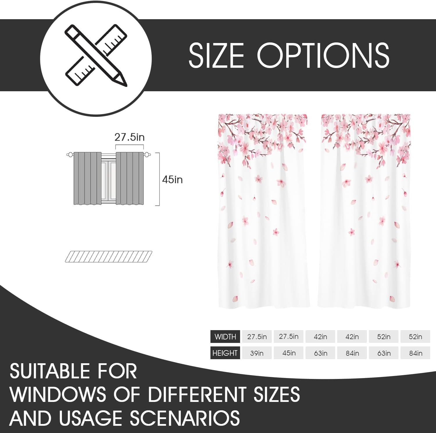 zokyer Small Kitchen Curtains, Pink Floral, 27.5" W x 45" L, 2 Panels image 5