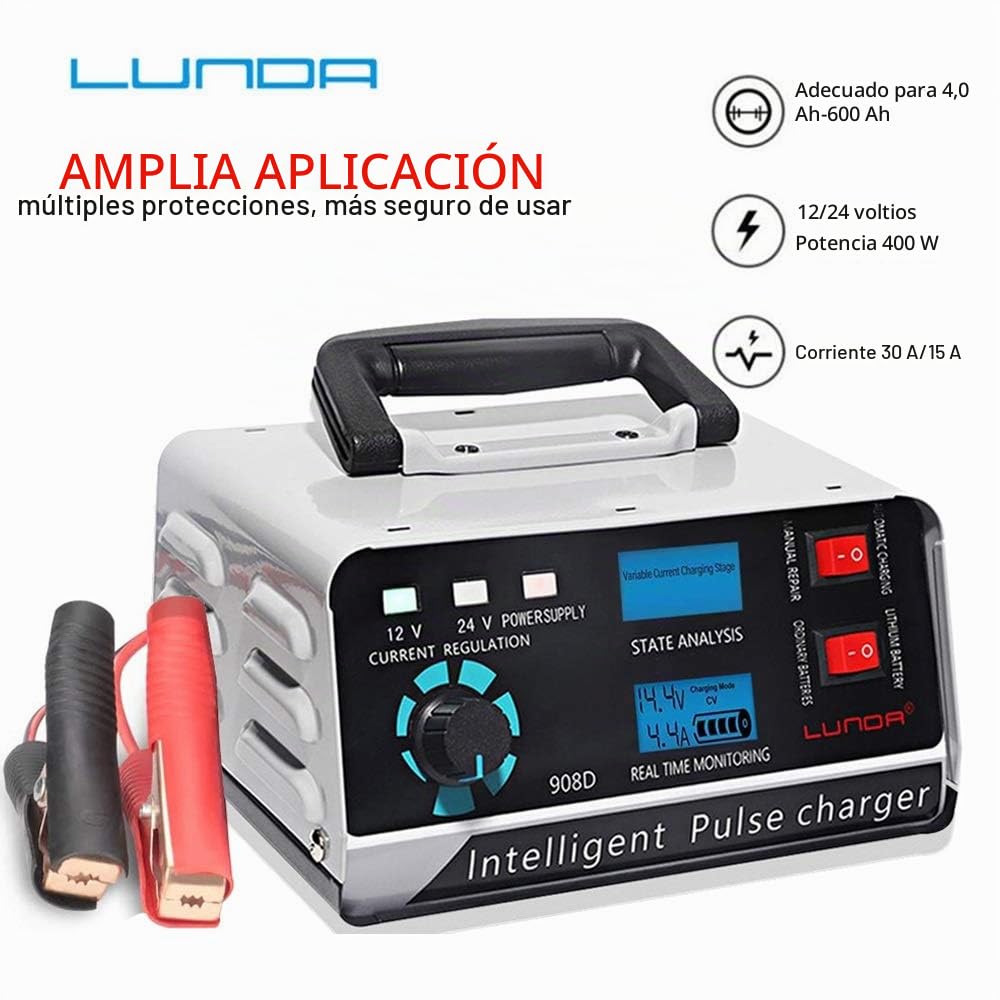 Cargador Baterias Coche,Arrancador De Coches Inteligente cargador de batería de 12V / 24V Automotive cargador de batería de 400Ah Mantenedor Trickle cargador for el coche del barco del carro de la mot