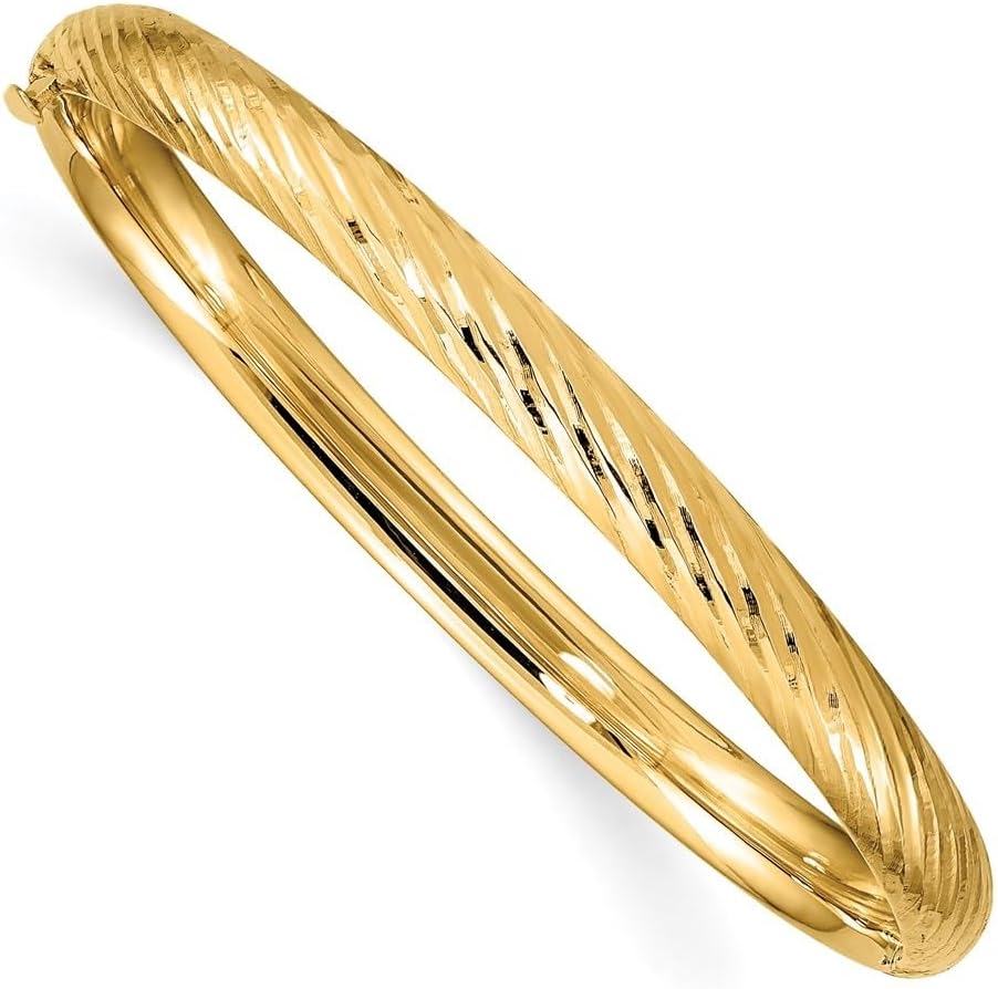 14K Yellow Gold 3/16 Textured Hinged Bangle Bracelet 6"