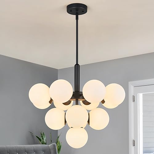 Miniatura 8 de Lámpara colgante de globo de 10 luces, iluminación colgante de mediados de siglo, moderna lámpara Sputnik negra para comedor, luces colgantes para
