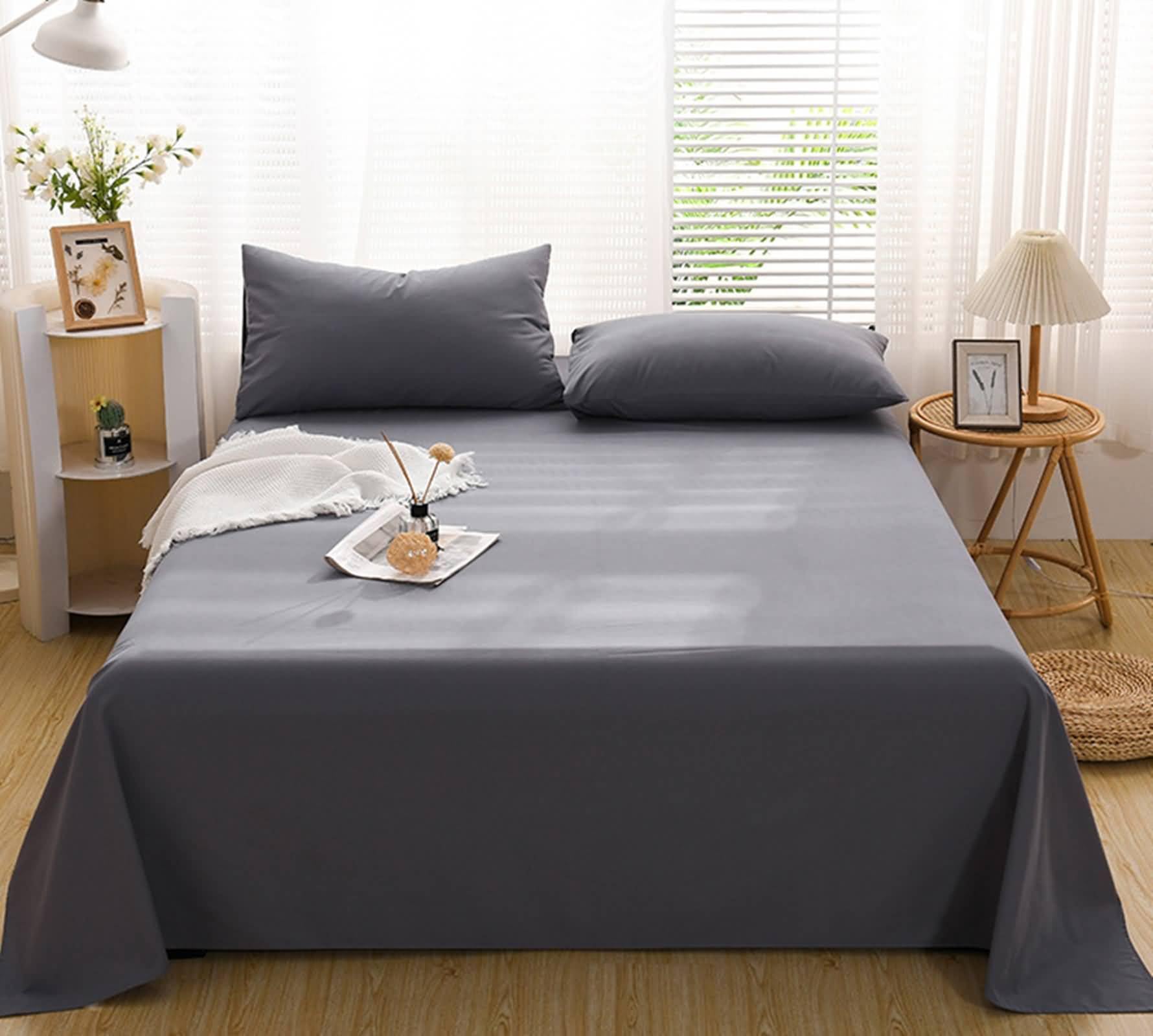 Betttuch ohne Gummi 160x230 cm, Bettlaken Einzelbett Baumwolle Einfarbig Bettwäsche Sommer Weich und Atmungsaktiv Maschinenwaschbar, Leuchtendes Gelb