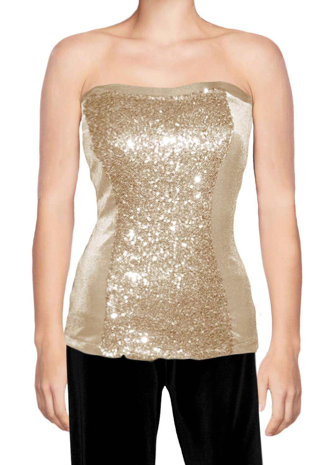 Ooh La La Womens Strapless Sequin Velvet Bustier 2 Tone Special Occasion Top