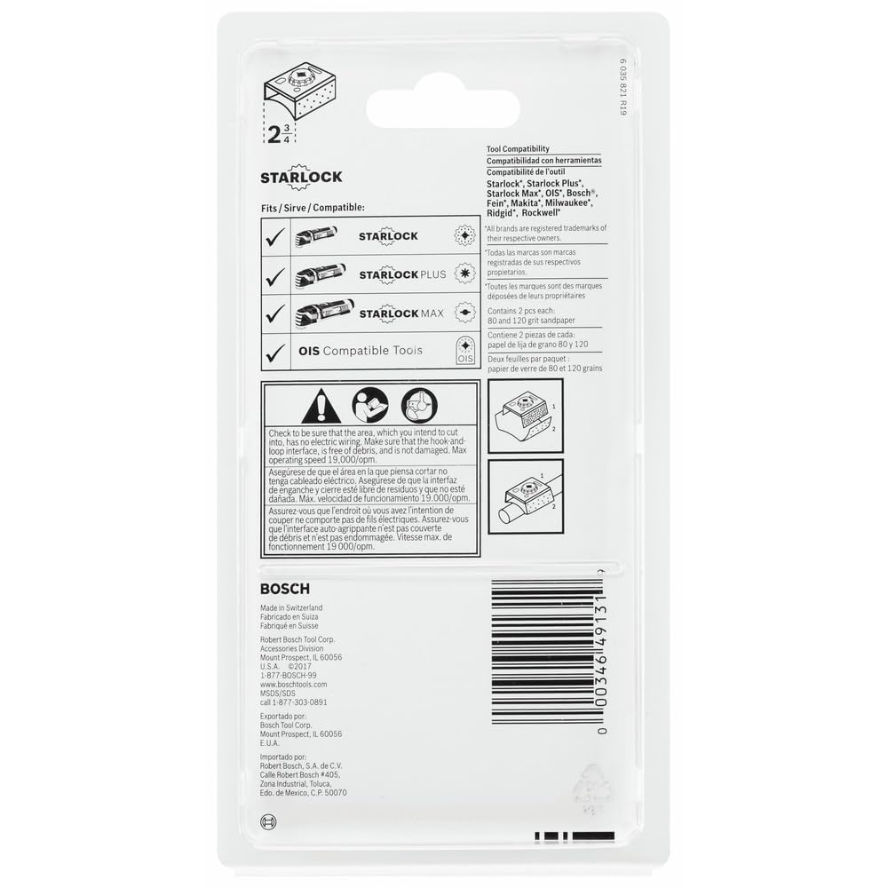 BOSCH Starlock OSL234SPCK Lot de 5 patins de ponçage profilés auto-agrippants pour bois oscillant grain 80 et 120 pour applications de ponçage polyvalentes dans le contreplaqué, les bois durs 7,5 cm