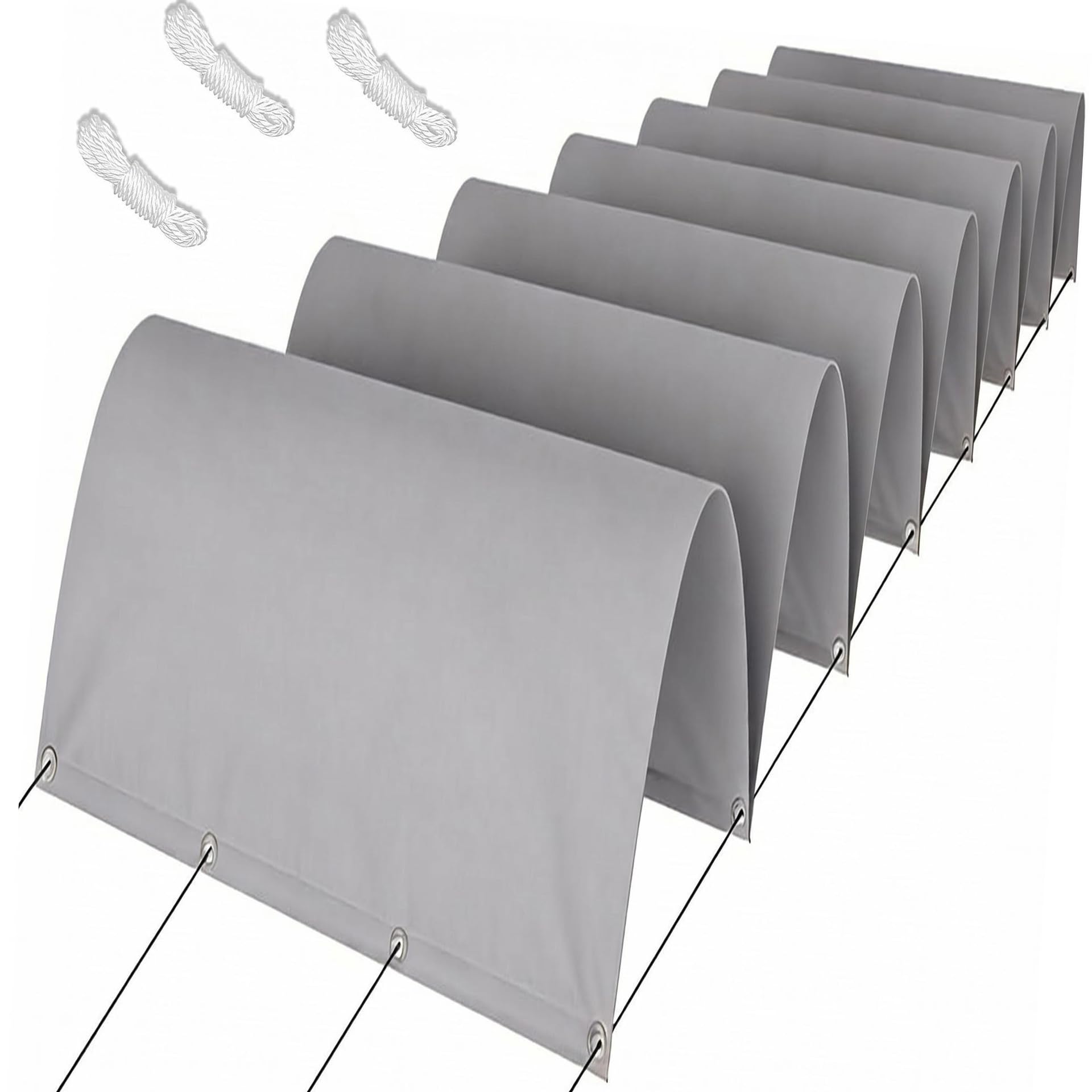 Wellenmarkise 160 x 320 cm Wasserdicht UV Schutz Verstellbare Schattenabdeckung Reißfest Windstabil mit Seil für Balkon Terrasse Garten, Hellgrau