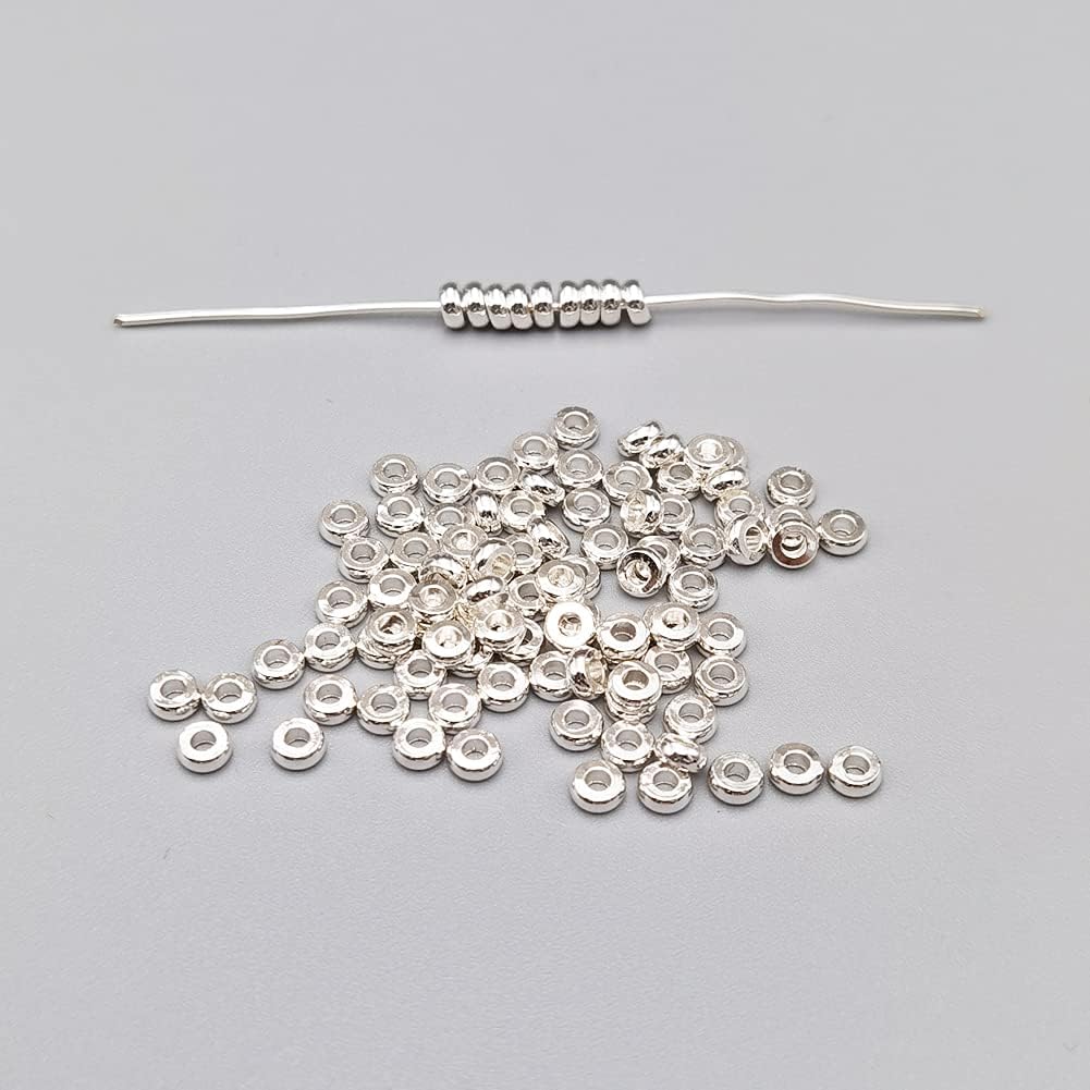 INSPIRELLE 100pcs Heishi Beads 4mm Long-Lasting Disc Brass Rondelle Spacer Beads Silver Plated Flat Round Shape Jewelry Metal Spacers for Bracelet Necklace Jewelry Making - Image 2