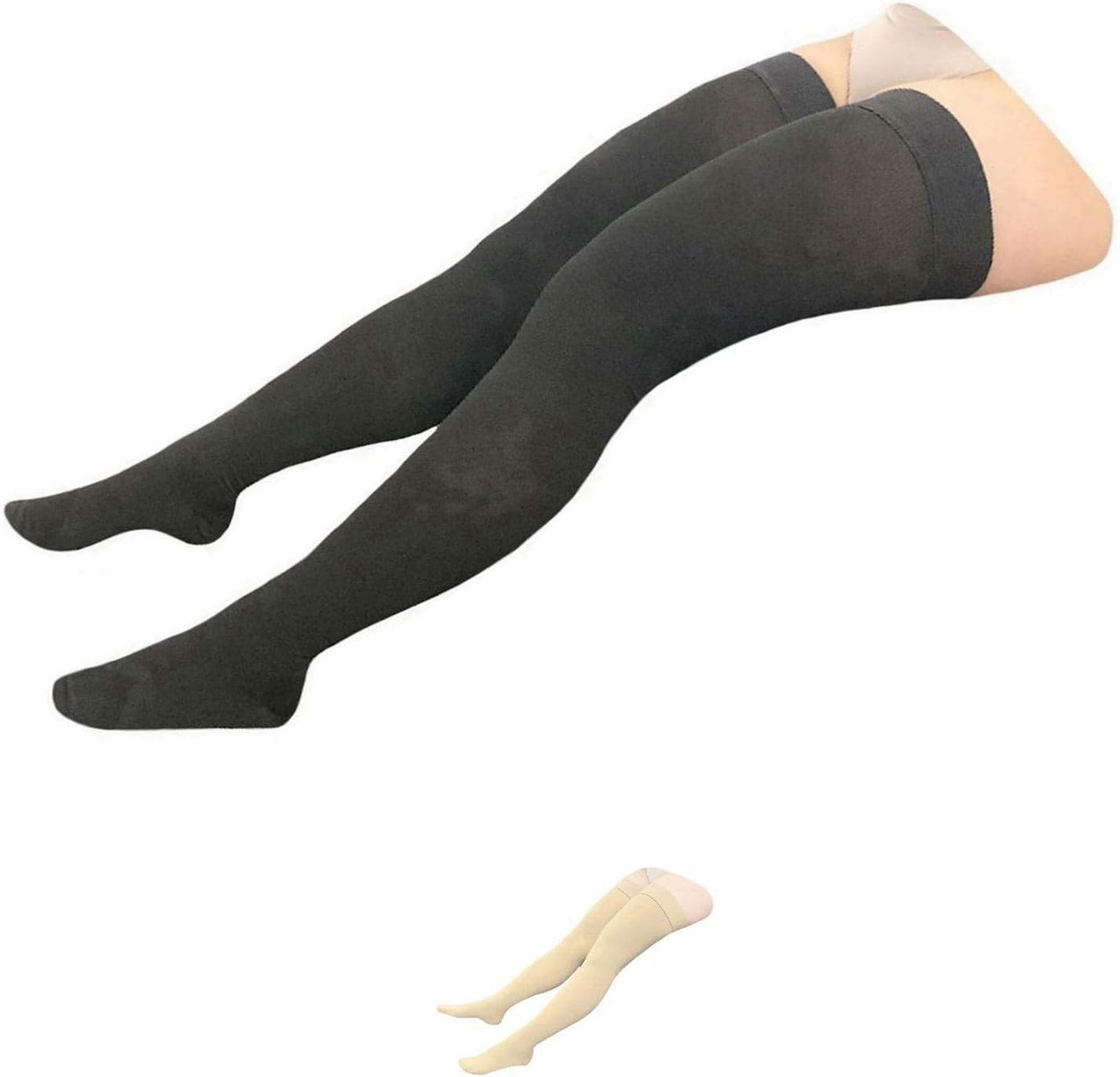 HealthyNees Thigh Closed Toe 20-30 mmHg Compression Wide Calf Plus Leg Stocking (Beige, 5X-Large)