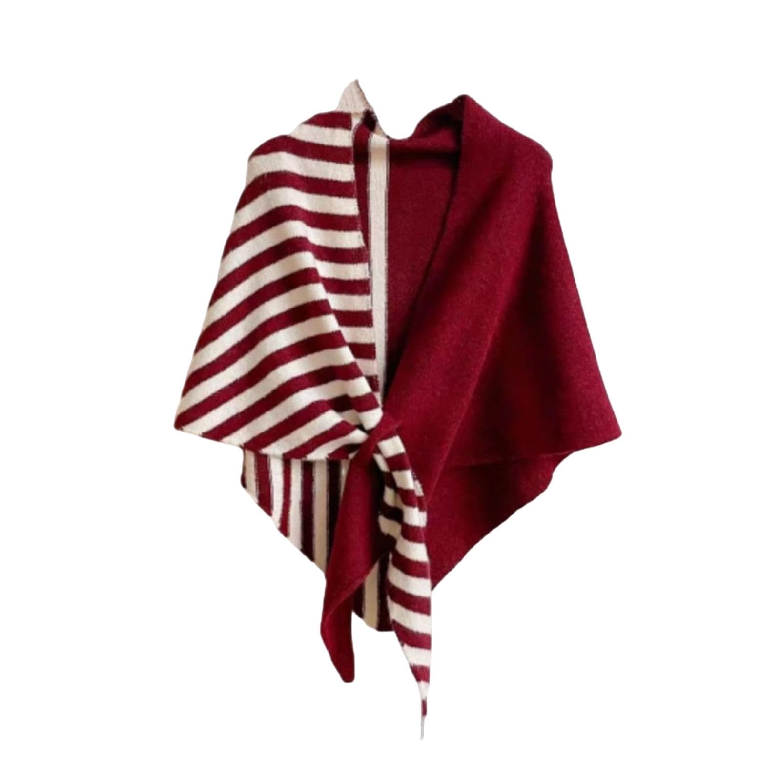 nivaa Women's Triangle Striped Shawl Cozy Cross Cape for Dresses Autumn and Winter red-picture-0