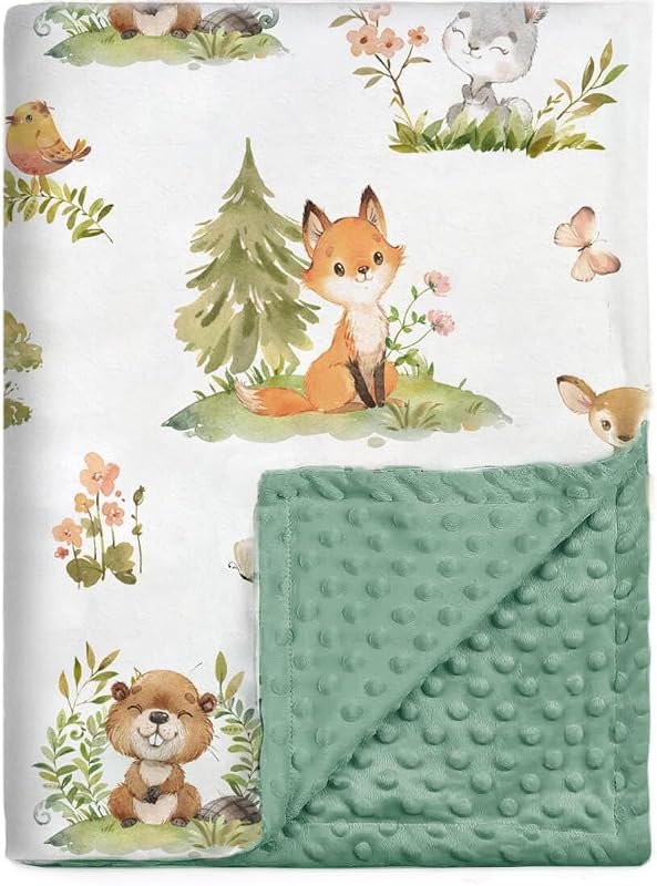 Baby Blanket for Boys Girls Super Soft Double Layer Minky with Dotted Backing, Lovely Woodland Animal Design Blanket for Toddler Newborn 30 x 40 Inch(75x100cm)