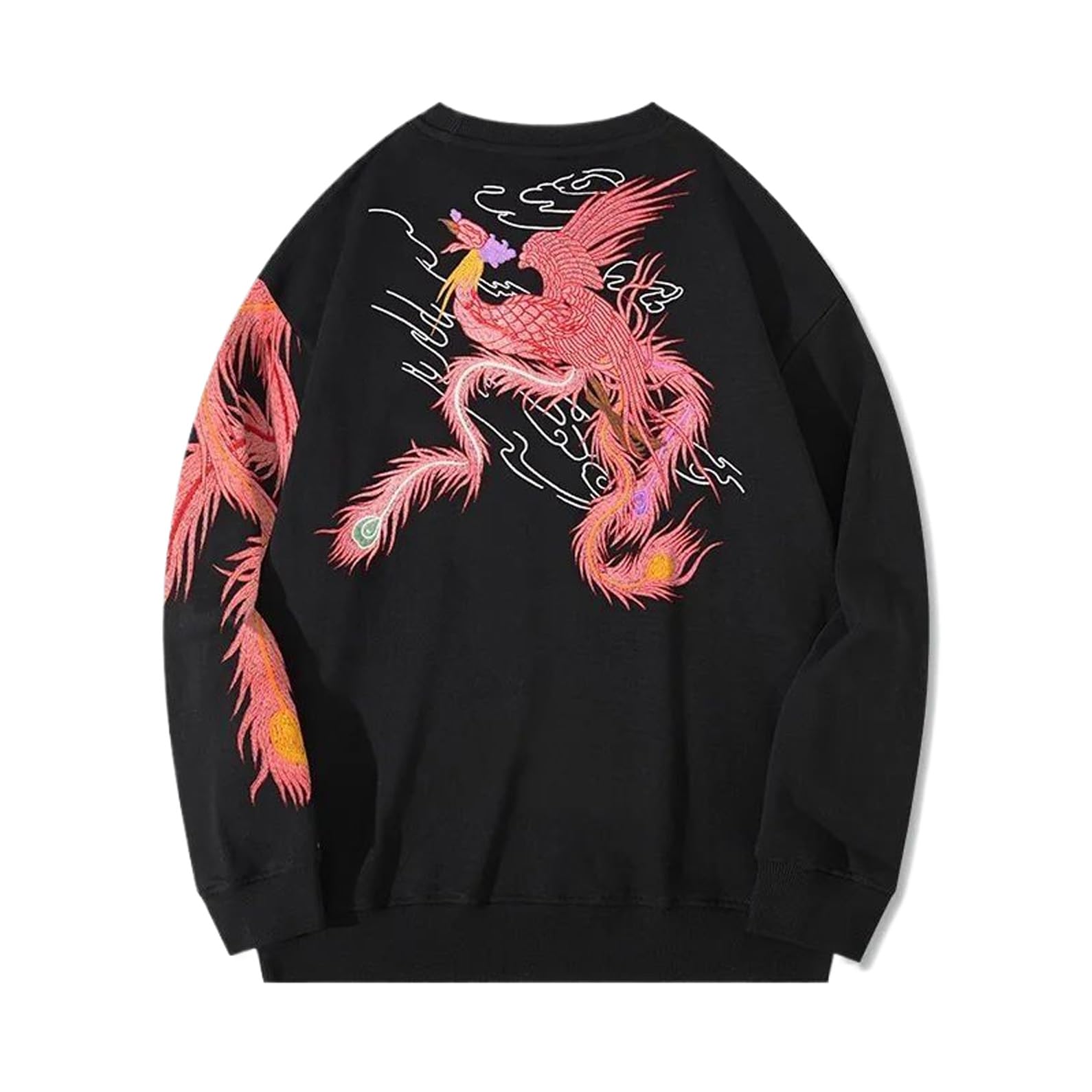 WOLONG Felpe con cappuccio hip hop da uomo streetwear Phoenix ricamo felpe con cappuccio girocollo giapponese retrò casual pullover