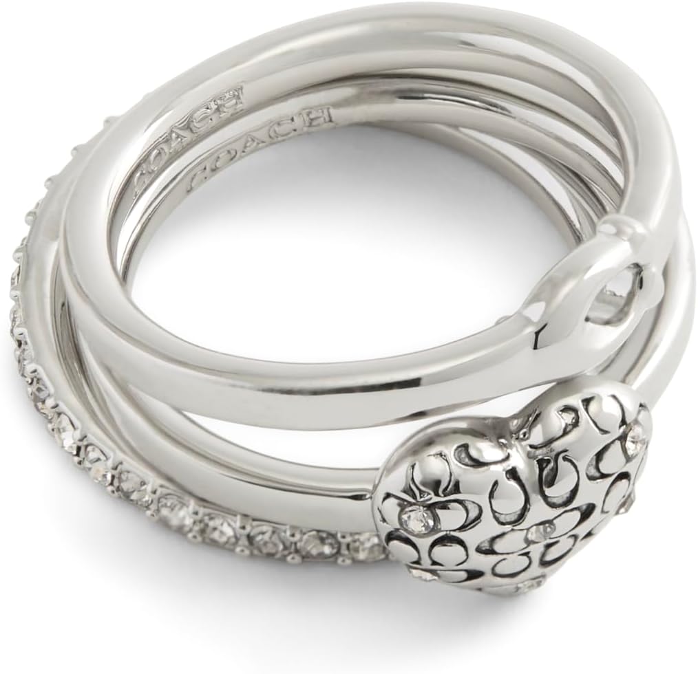 COACH Women's Signature Quilted Heart Ring Set