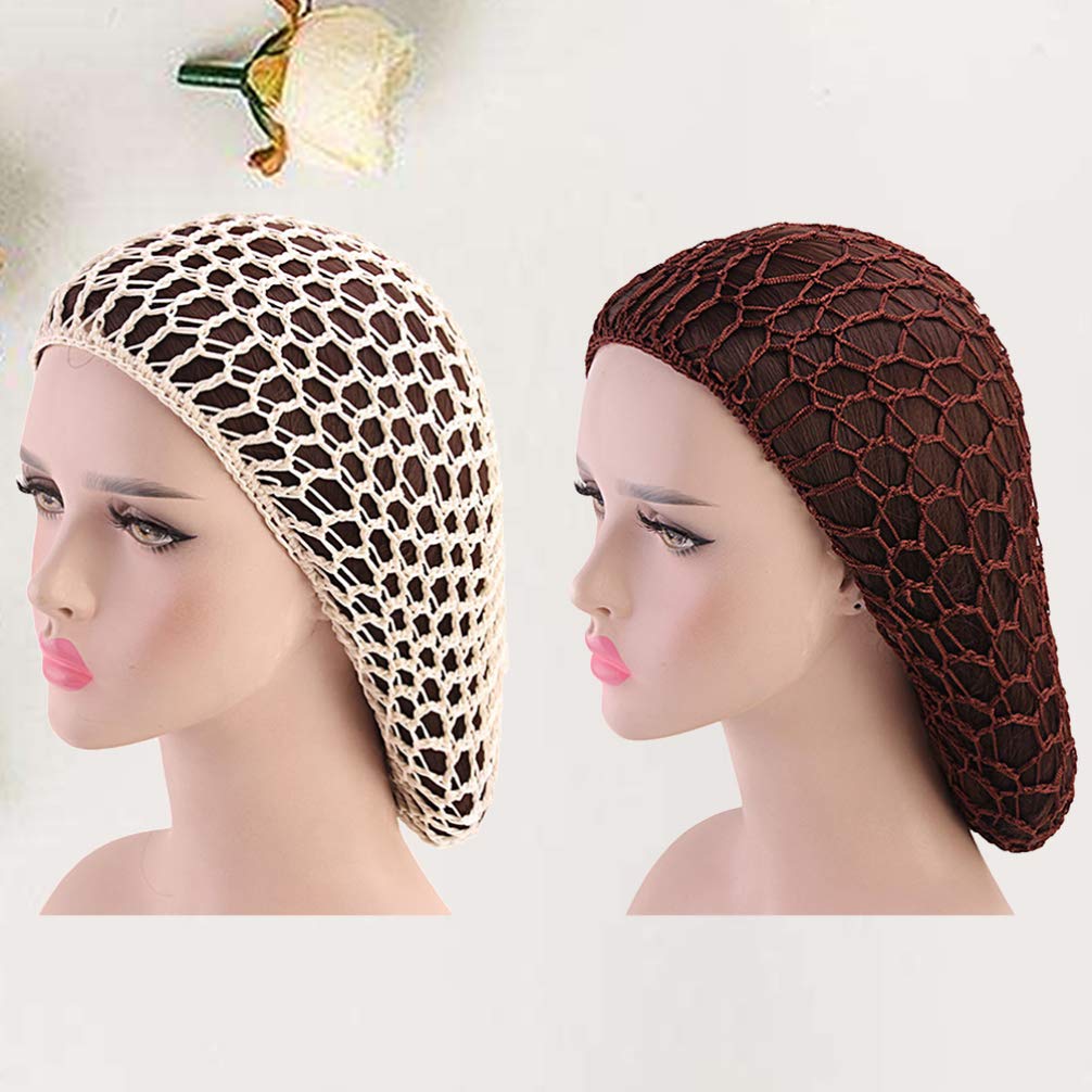 Minkissy 2 Stück Schlafende Haarnetze Häkeln Haarnetz Langes Haar Snood Cover Turban für Frauen Mädchen Beige Kaffee
