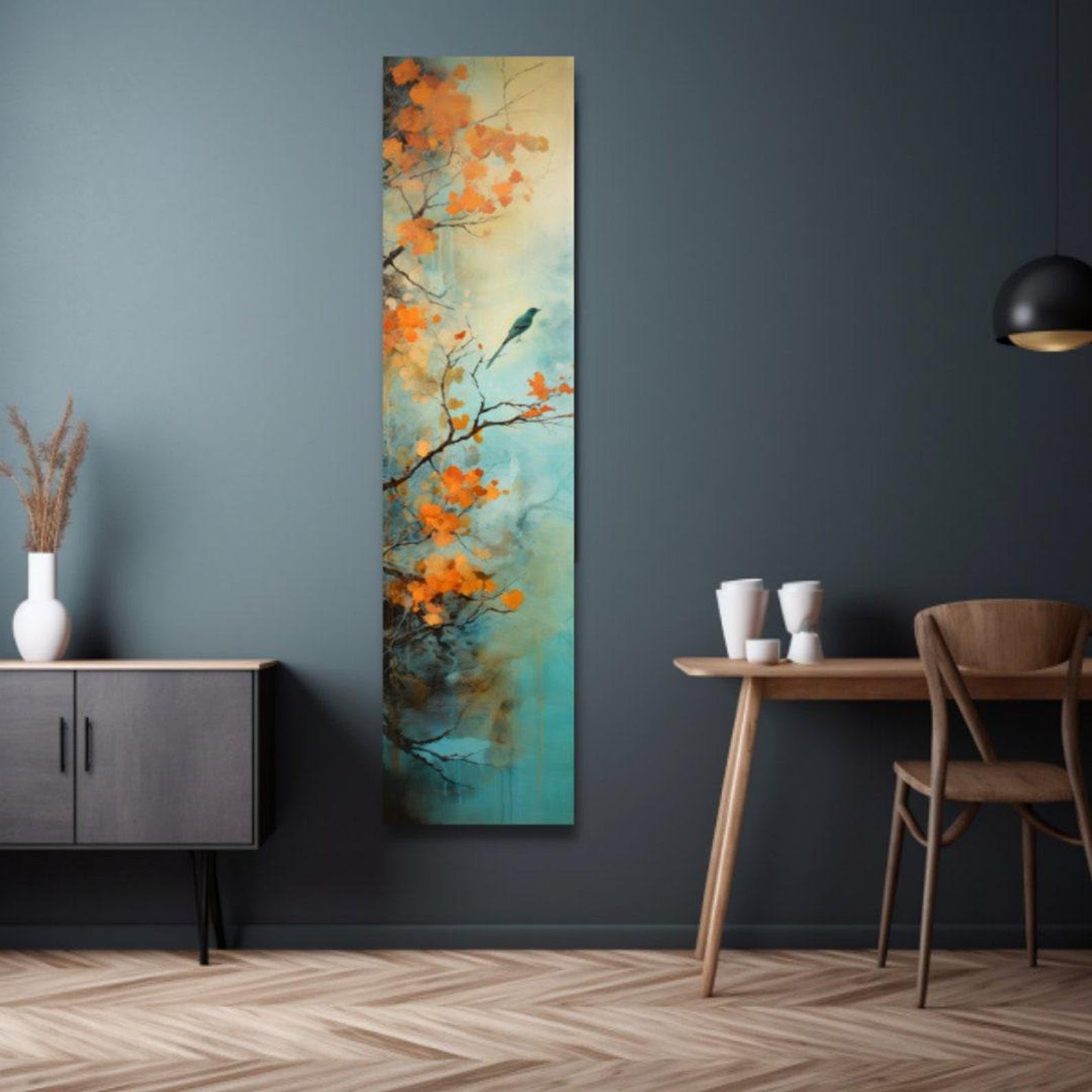 XINBAO Long Narrow Wall Art, Tall and Thin Canvas wall art， Nature Wall Art, Vertical Wall Art, Lotus Painting(70x210cm/Frameless)
