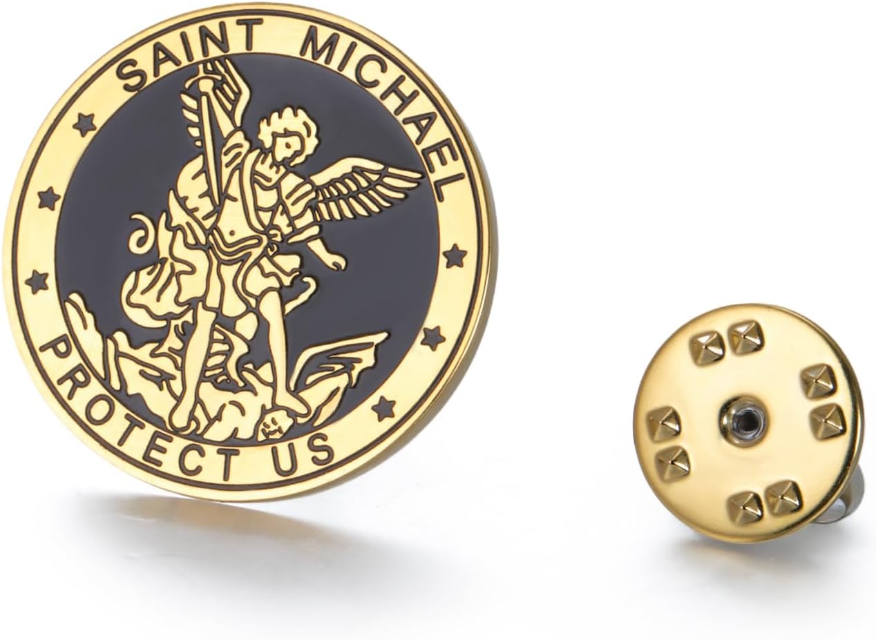 TEAMER Saint Michael Brooch Stainless Steel St. Michael Brooch Pins The Great Protector Archangel Amulet Religious Jewelry For Women