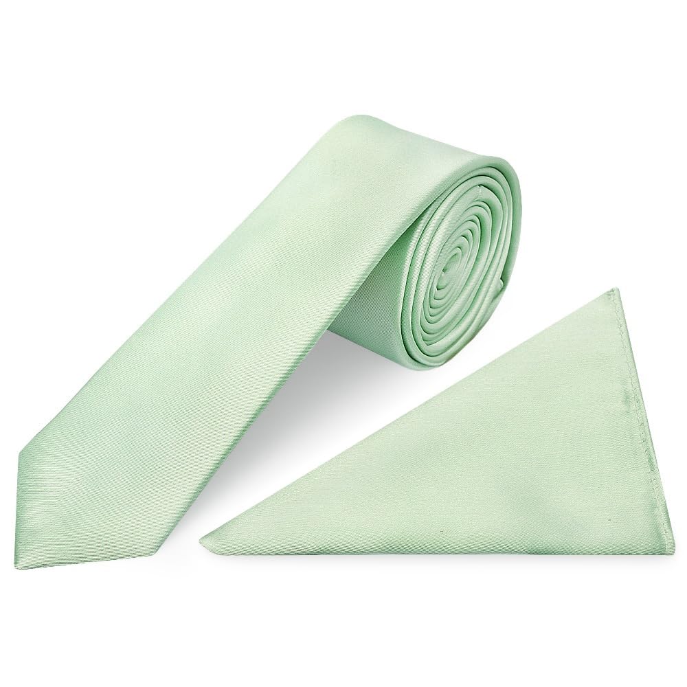 Ties R Us Boys Green Pale Mint Satin Skinny Tie And Pocket Square Set