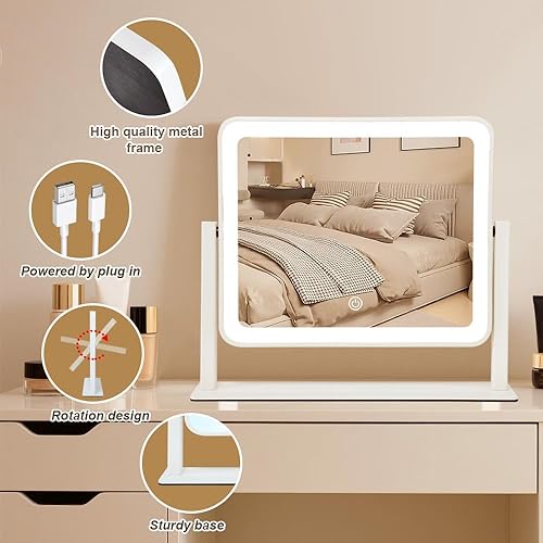 Miniatura 3 de Espejo de tocador recargable con luces, espejo de maquillaje con luz LED de 14 x 12 pulgadas, espejo de maquillaje grande con luces, pantalla táctil