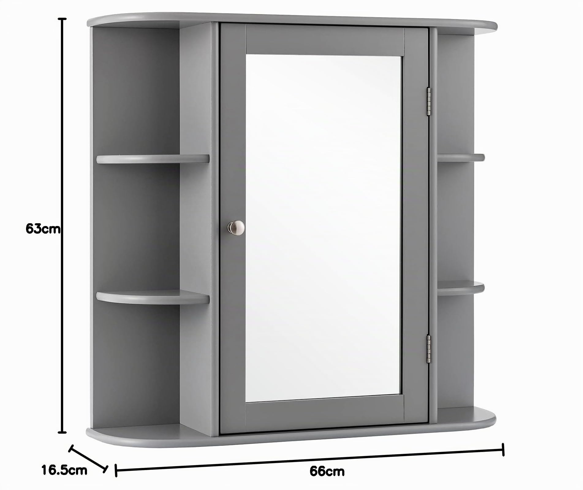 RELAX4LIFE Armadietto da Bagno con Specchio, Mobiletto a Parete Salvaspazio, Ripiano Regolabile,Specchiera Moderno, 66 x 16,5 x 63 cm (Grigio)