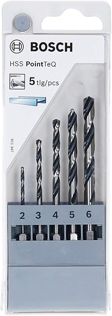 Bosch Professional 5pc PointTeQ Hex Drill Bit Set (for Metal, Ø: 2-6 mm, Total Length: 60-98 mm, ¼ Hex Shank, Accessory for Impact Drivers and Drill Drivers)