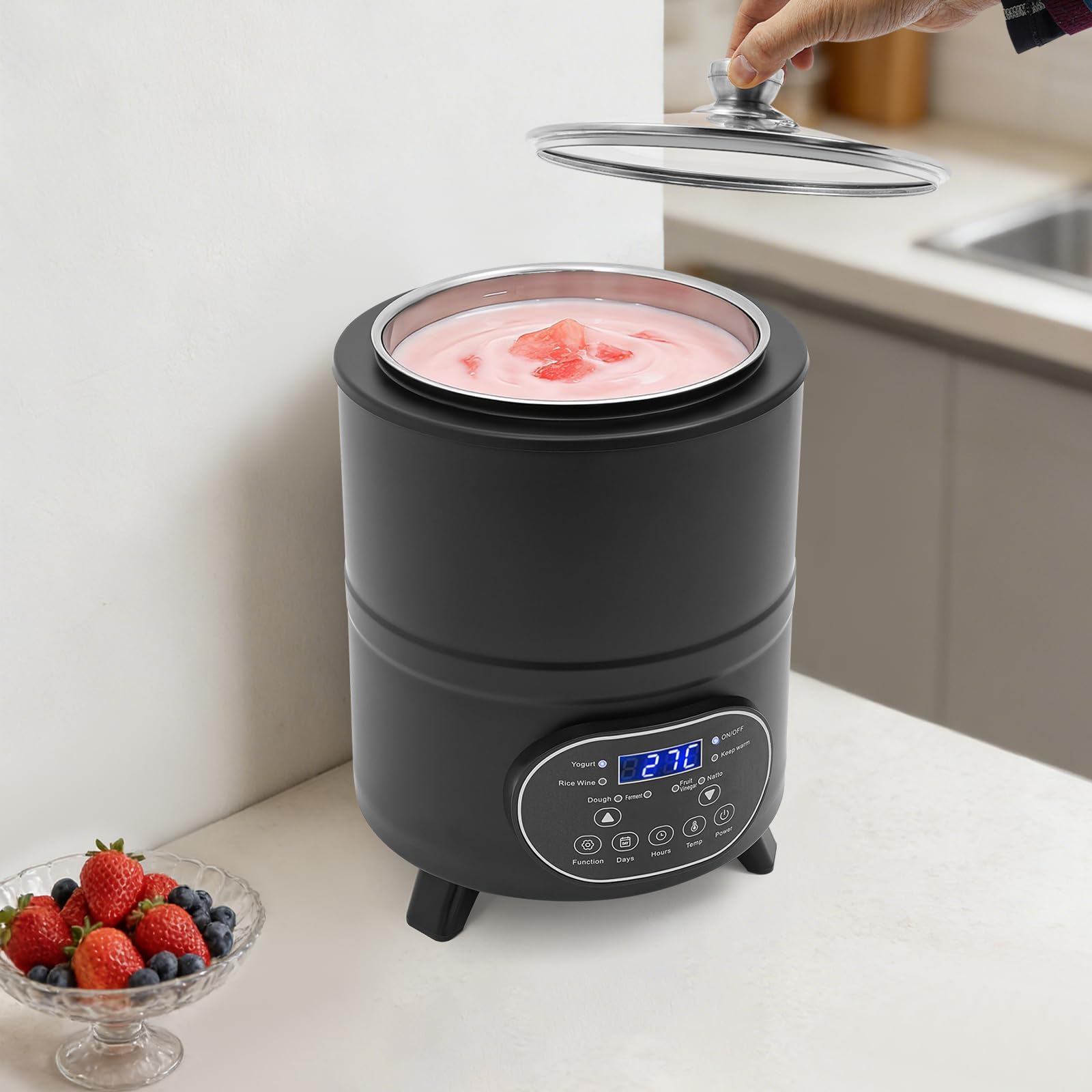 Przyrząd do jogurtu 8 l, stal nierdzewna, maszyna do jogurtu z regulacją temperatury 25-80°C i timerem 24h, urządzenie fermentujące do jogurtu, natto, wina ryżowego, octu owocowego, 400 W | Urządzenie do różnorodnych pomysłów na fermentację i przepisów.
