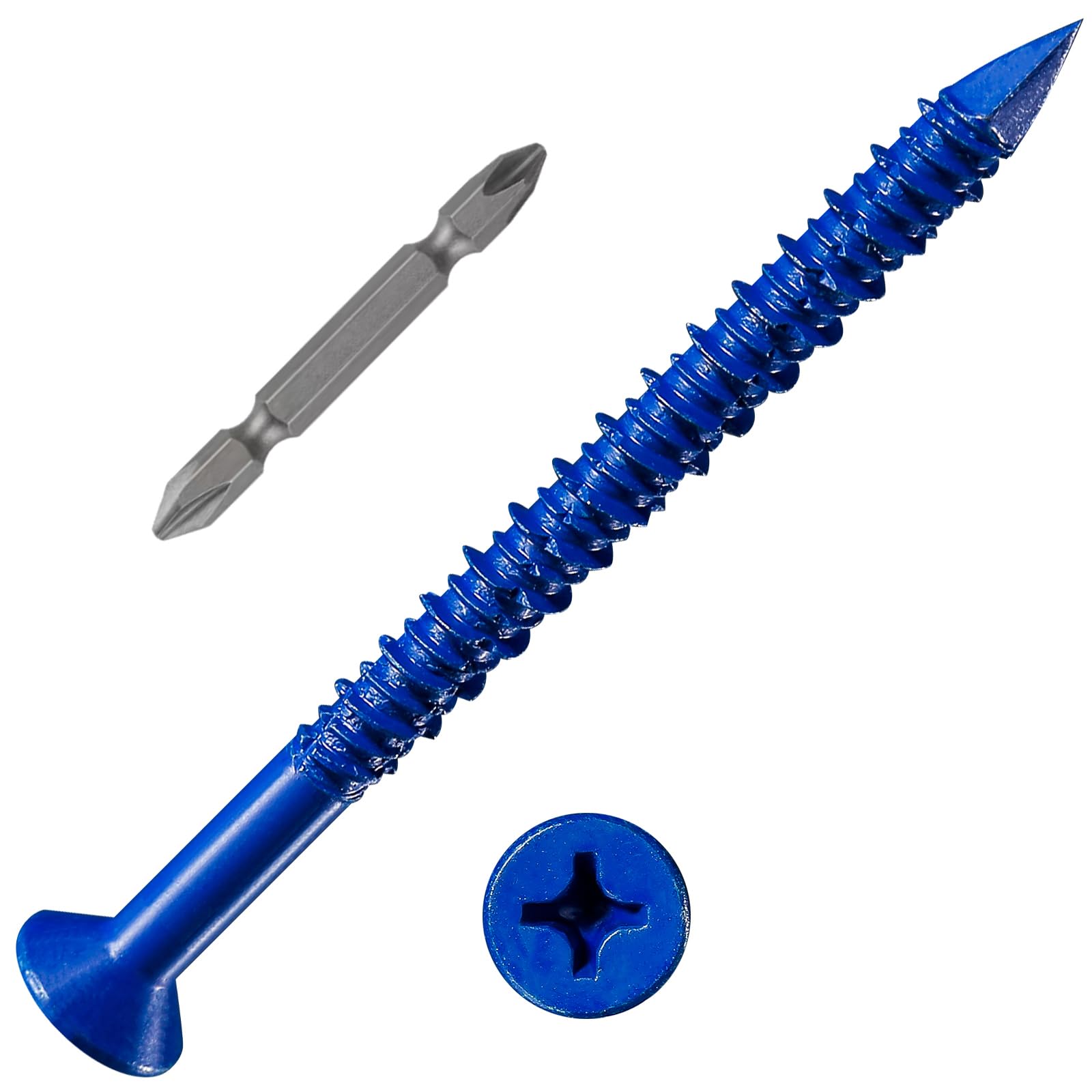 (30 PCS) 3/16''x3-1/4 Concrete Screw Anchor Blue Flat Head for Anchoring to Masonry, Block or Brick Stucco
