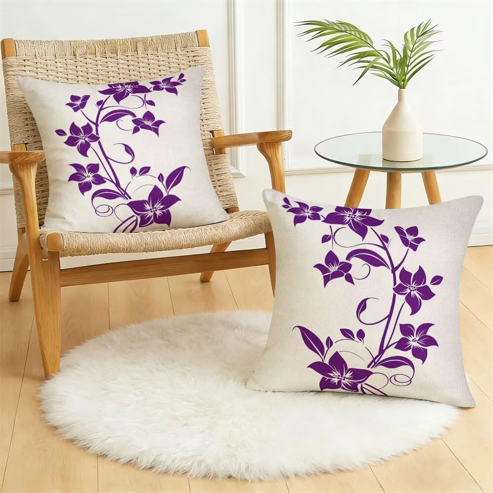 Federe Cuscini da Esterno Impermeabili 65x65 Viola Copri Cuscini per Divano Fiori Federa Cuscino Astratto Decorativi Copricuscini per Divano Giardino Patio Soggiorno Copricuscino Set di 2 (IU5)