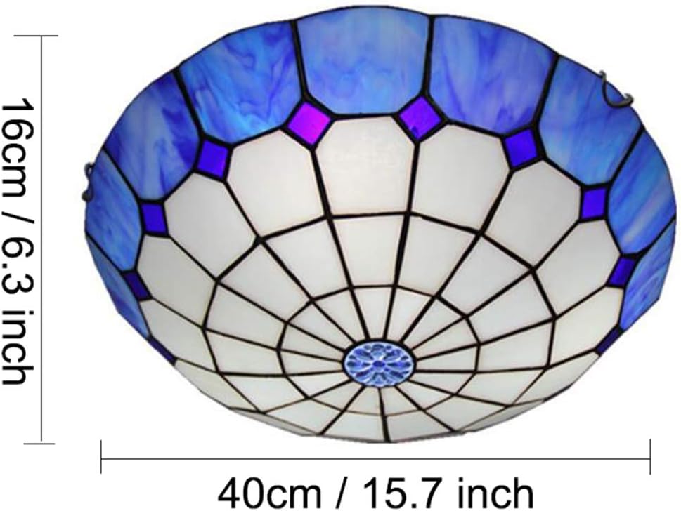 GDLight Tiffany Style Mediterranean Ceiling Lamp Flush Mount 16 Inch Stained Glass Ceiling Lights Vintage for Decor Game Living Dining Room Kitchen Study Room Gift,Blue