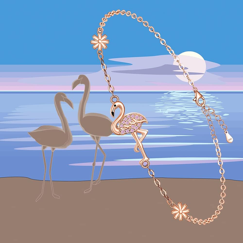 Fenthring Flamingo Ankle Bracelets for Women Sterling Silver Flamingo Anklet Cute Pink Bird Beach Boho Summer Anklets Foot Flamingos Jewelry Gifts - Image 8