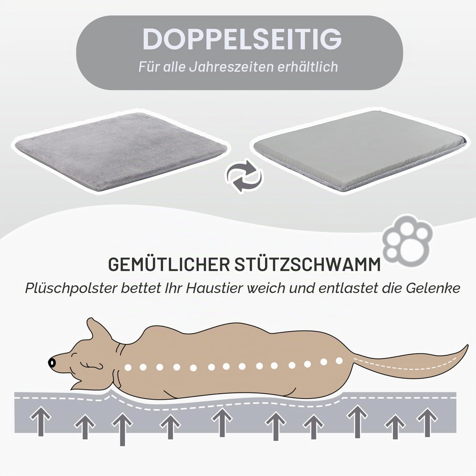 Jiupety Hundehütte Indoor, 2-in-1 Hundehaus für Drinnen, Größe L Hundehöhle Mittelgroße Hunde, Warme Höhle Schlafnest, Grau