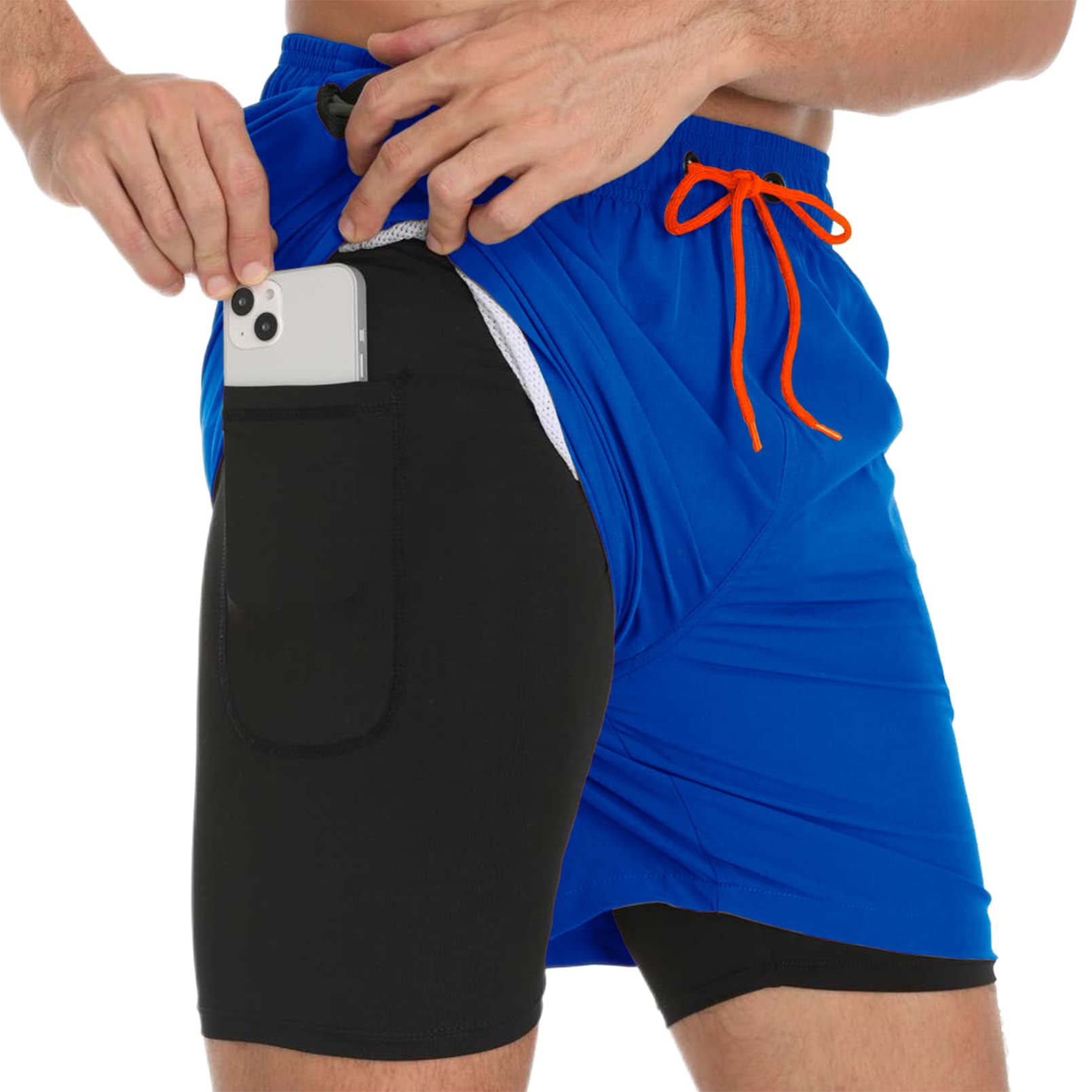 Aisprts Bañador Hombre Shorts de Baño 2 en 1 con Forro de Compresión Pantalones Cortos de Natación Elásticos de Secado Rápido Shorts de Playa con 2 Bolsillos con Cremallera