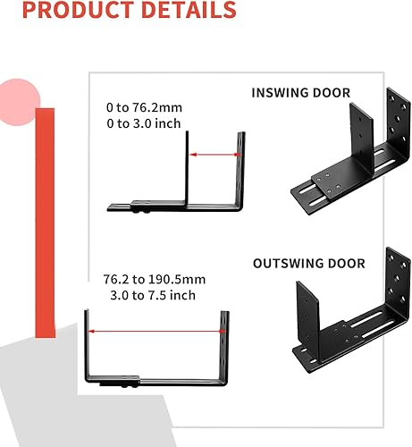 Miniatura 5 de Soportes de barricada ajustables para puerta, 2 soportes de seguridad de puerta, soporte de barra abierta para puerta de seguridad, soporte en U