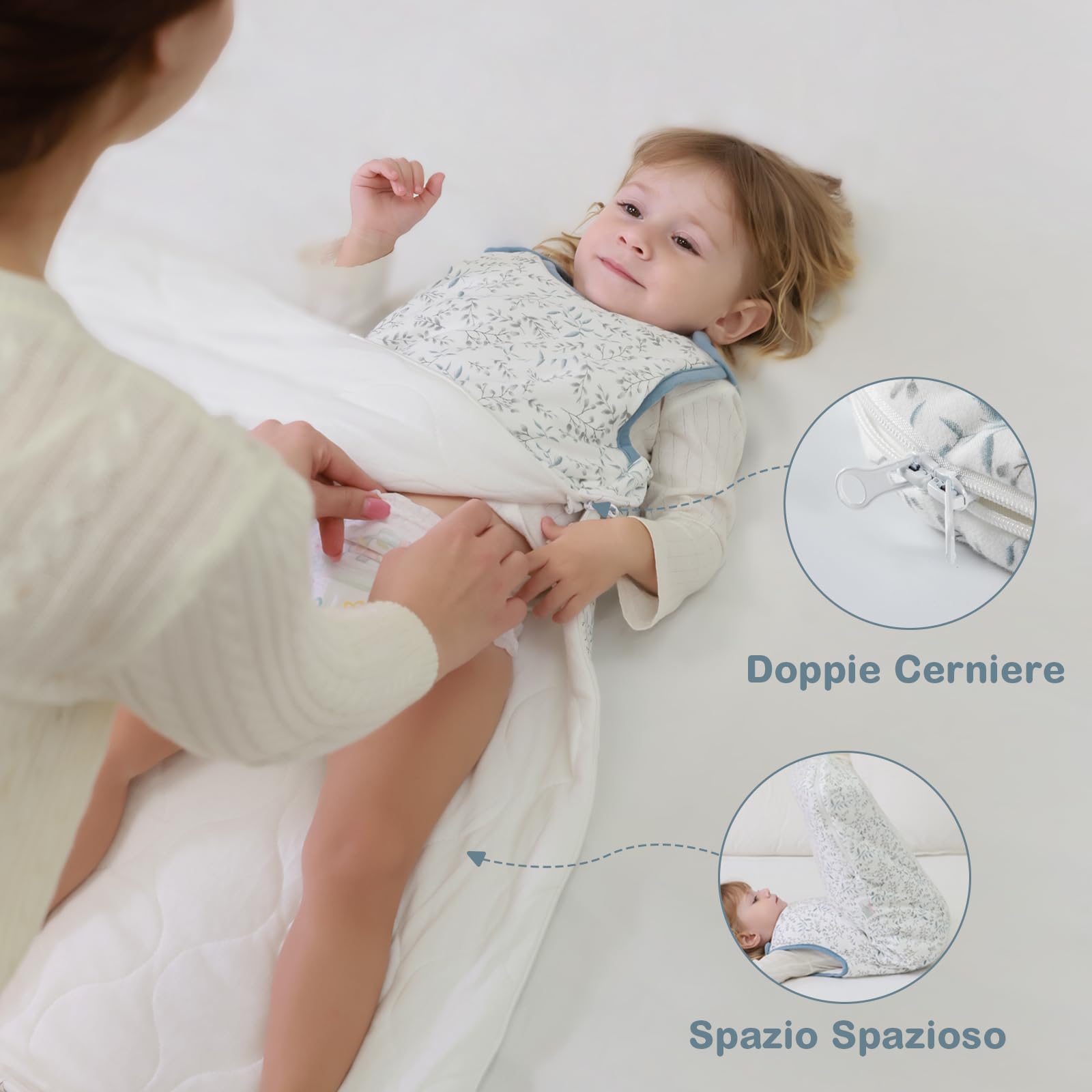 Mosebears Sacco nanna invernale per bambini, 2,5 Tog, 100% cotone, diverse dimensioni, dalla nascita fino a 18 mesi, adatto per tutto l'anno