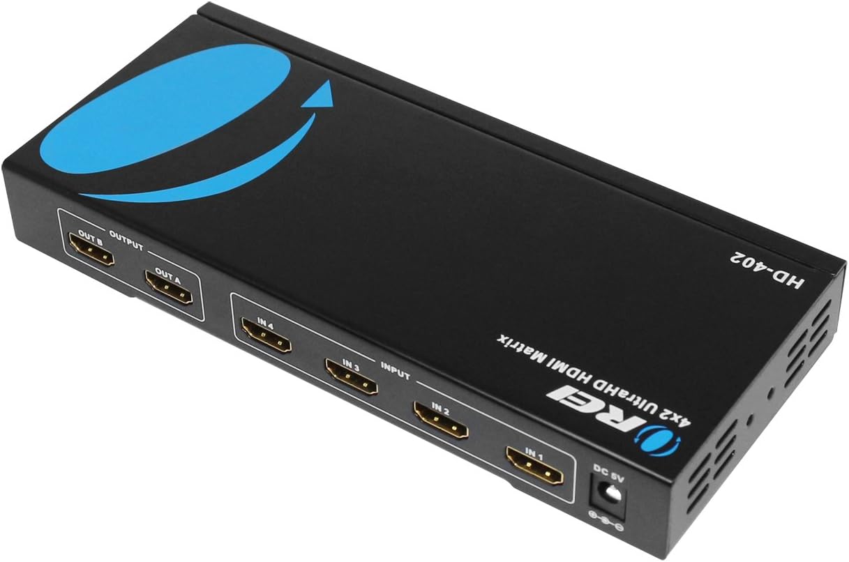 Crazy Deals Orei HD-402 4x2 Port Matrix Ultra 1080p HD Resolutions up to 4K/2K HDMI Switcher and Splitter