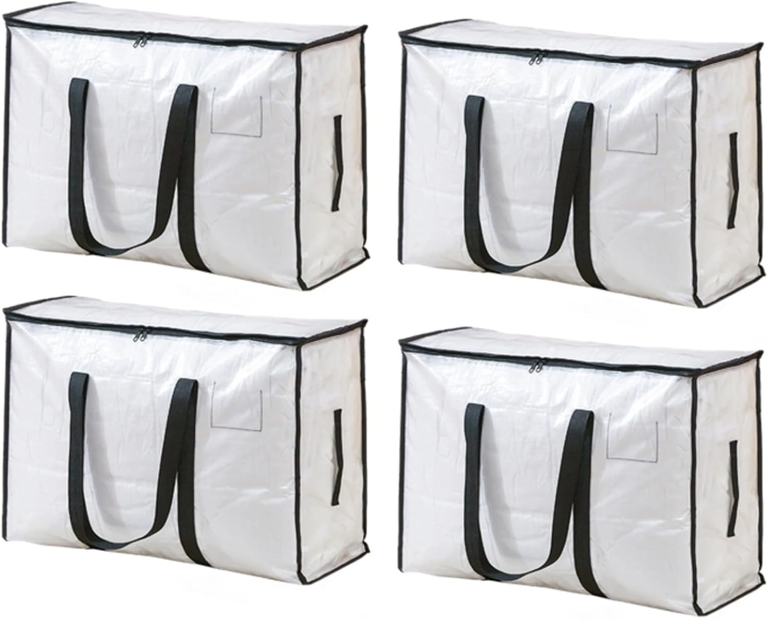 4 Pcs L Size Clothes Storage Bag, Clear, Sturdy Pp Fabric, Waterproof, Moisture-Proof, Moving Bags With Reinforced Handles