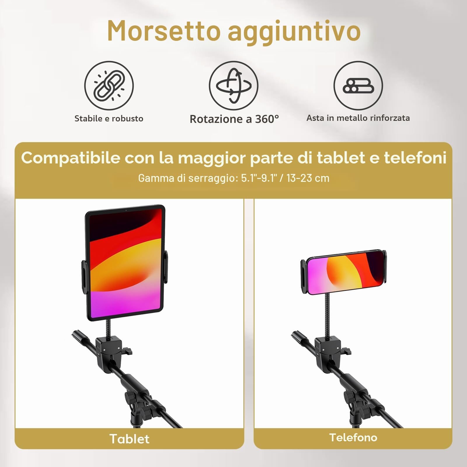 TONOR Supporto per Microfono con Supporto per Tablet, Treppiede per Pavimento, Regolabile in Altezza, con Borsa per il Trasporto, Morsetto per Telefono e iPad, Ampia compatibilità, T35
