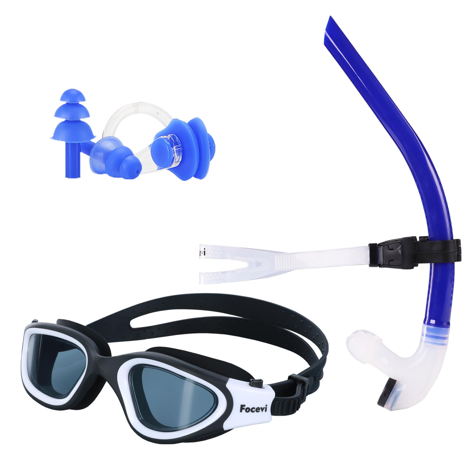 Photo 1 of Swim Snorkel for Lap Swimming Set,Includes Snorkel, Goggles, Nose Clips and earplugs, Front Swimming Snorkeling Training for Adult/Youth,Swimmer Snorkle Center Mount Snorkle Tube