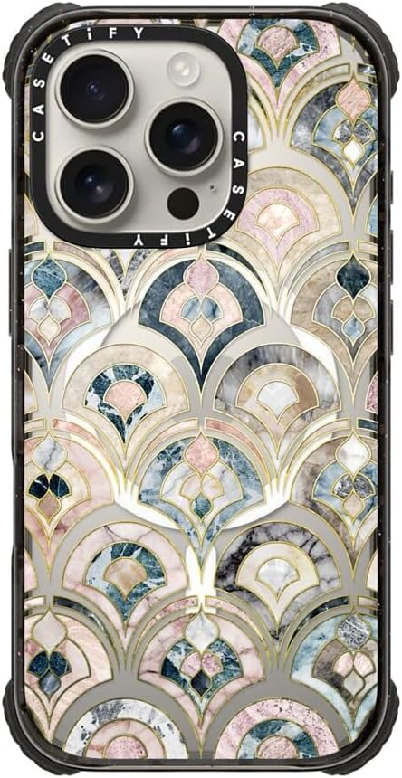 CASETiFY Ultra Impact iPhone 16 Pro Case [Strong Slim / 11.5ft 5X Militray Grade Drop Protection/Compatible with Magsafe] - Art Deco Marble Tiles - Clear Black - Image 3