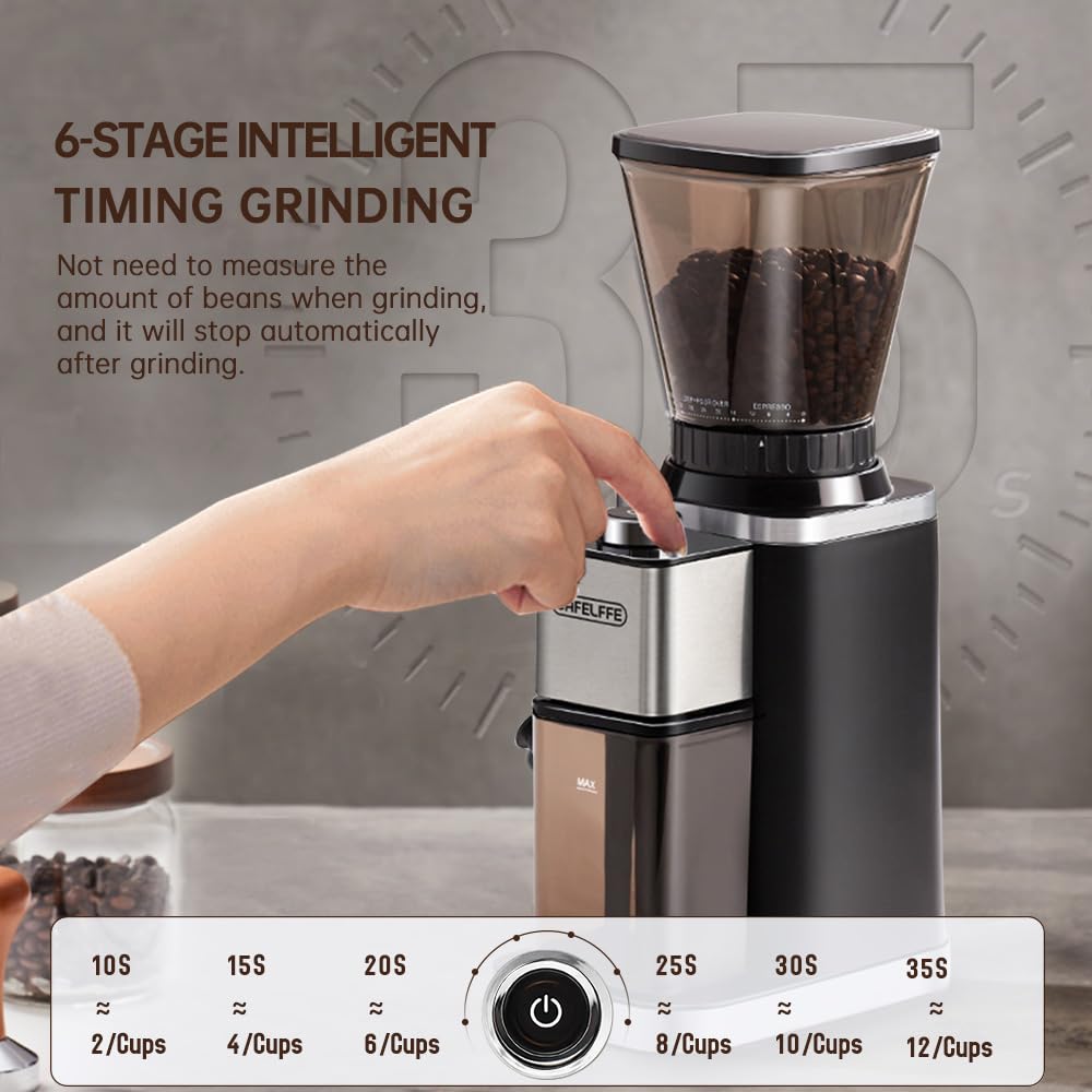 Moulin à café à meules coniques Cafelffe MK-301 - Moulin à grains électrique automatique avec 420 meules en acier inoxydable, 48 réglages de mouture précis pour la maison, la cuisine et le bureau