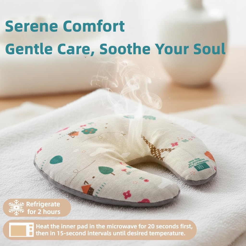 Facial Heating Pad Microwavable, Hot & Cold Therapy Face Compress with 100% Natural Flaxseed Filling, U-Shaped Design for Sinus Pressure Relief, Migraines & Headaches, Removable Washable Cover