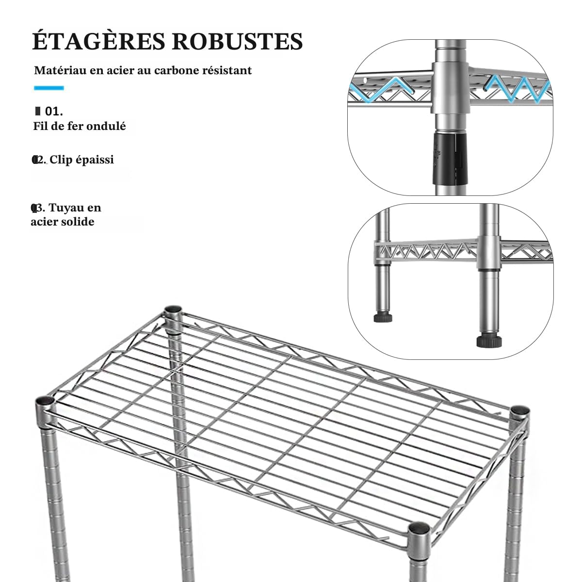 Étagères Rangement Cuisine - Lot De 6 Organisateurs Métal Avec Pieds Plastique Blanc
