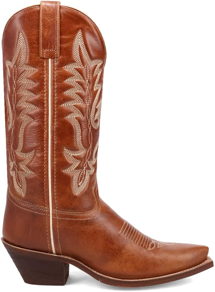 Laredo Womens Carly Embroirdered Snip Toe Pull On Casual Boots Mid Calf Low Heel 1-2" - Brown