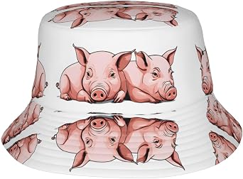Cute Pigs Adult Sun Bucket Hat with All-Over Print,Lightweight Breathable Polyester Twill,Foldable Sun Protection for Men Women Black